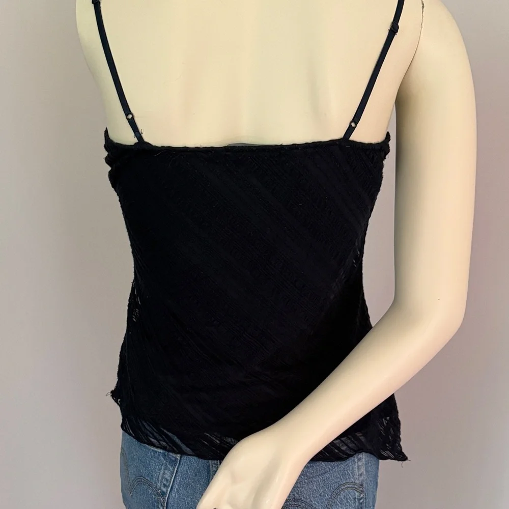 🎁 free gift with any purchase!-Dark Blue Lace-Trim Spaghetti Strap Camisole Top - Picture 2 of 4